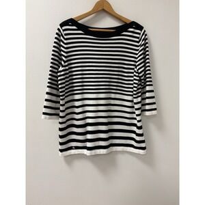 LAUREN RALPH LAUREN Womens Sweater Black & White Stripe Cotton Knit Sz 1X